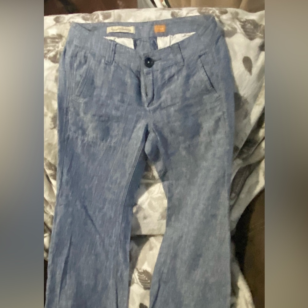 Pilcro And The Letterpress Anthropologie Pant Women Size2 Blue Linen‎ Wide Leg